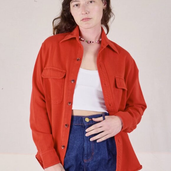 Flannel Overshirt (Mustang Red), L Large - Picture 3 of 7